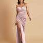Sexy Soft Satin Mermaid One Shoulder Side Slit Floor-Length Mermaid Bridesmaid Dresses