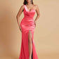 Gorgeous One Shoulder Soft Satin Side Slit Floor-Length Mermaid Bridesmaid Dresses