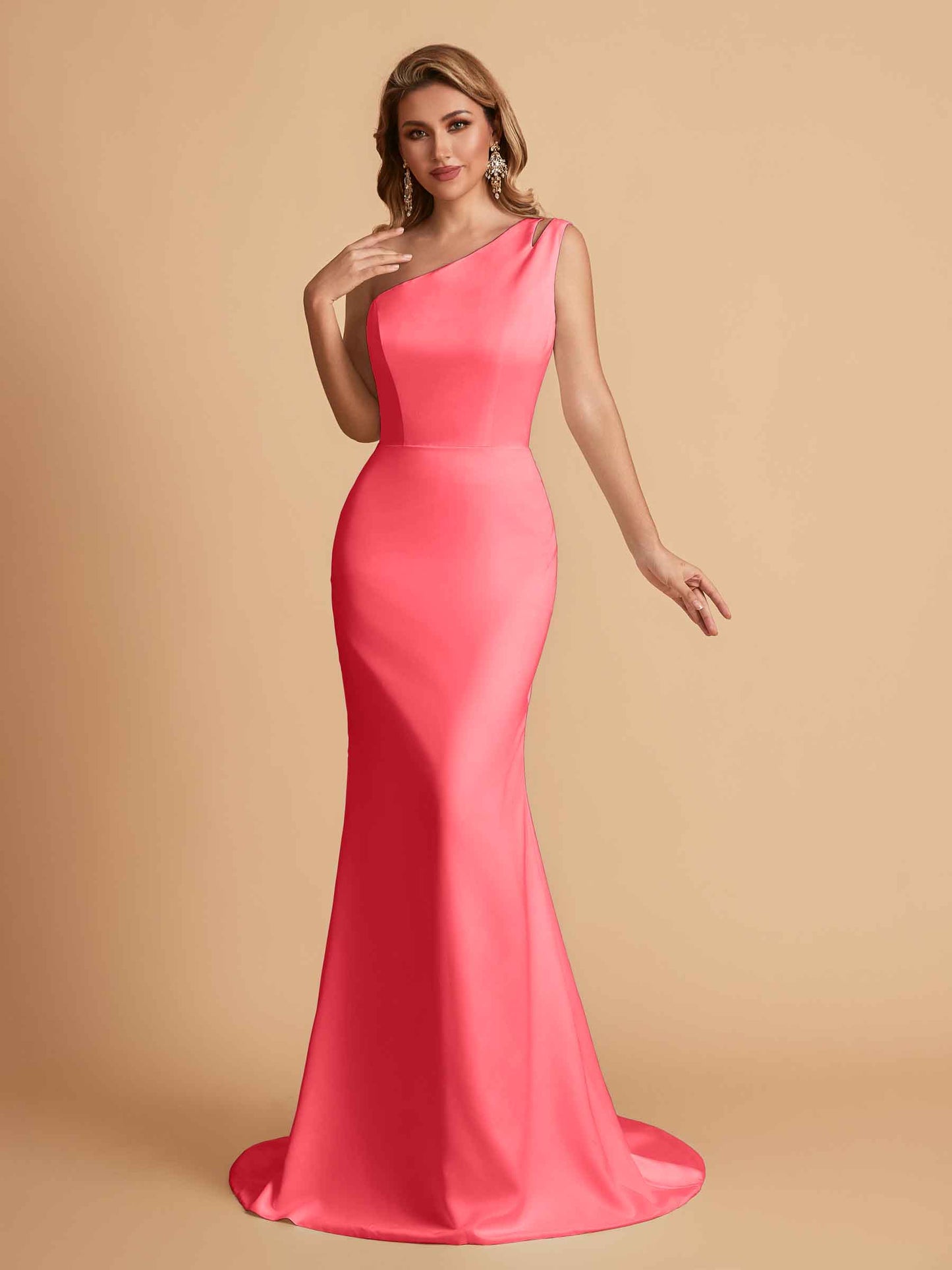 Elegant Satin One Shoulder Mermaid Side Slit Floor Length Bridesmaid Dresses