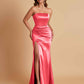 Elegant Soft Satin Strapless Split Side Mermaid Bridesmaid Dresses