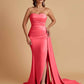 Simple Soft Satin Mermaid Strapless Floor-Length Mermaid Bridesmaid Dresses