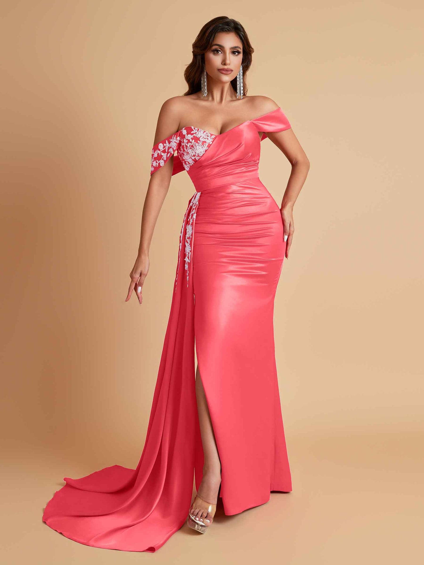 Elegant Soft Satin Mermaid Off Shoulder Floor-Length Mermaid Bridesmaid Dresses