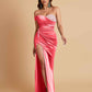 Sexy Soft Satin Mermaid One Shoulder Side Slit Floor-Length Mermaid Bridesmaid Dresses