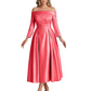 Off Shoulder Mother of the Bride Dress Tea-Length Satin Gown with Lace Applique