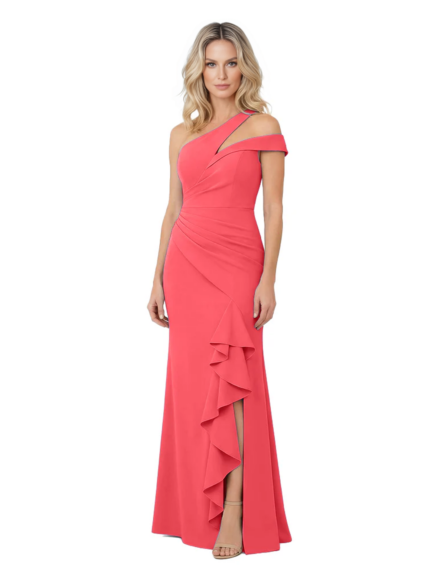Modern Mother of Bride Dresses 2026 Asymmetric Neckline Ruffle Slit Gown