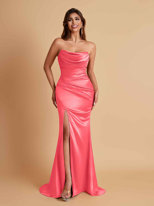 Sexy Soft Satin Mermaid Side Slit Floor-Length Mermaid Bridesmaid Dresses