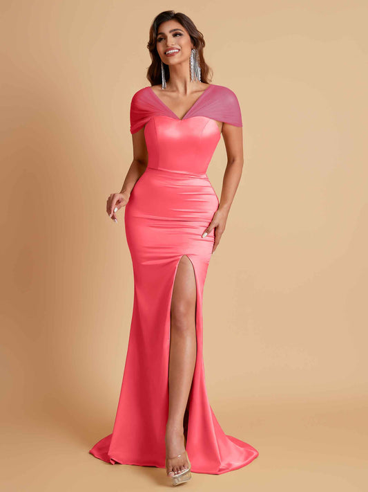 Sexy Soft Satin Mermaid V-neck Floor-Length Mermaid Bridesmaid Dresses