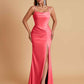 Gorgeous Spaghetti Straps Soft Satin Side Slit Floor-Length Mermaid Bridesmaid Dresses