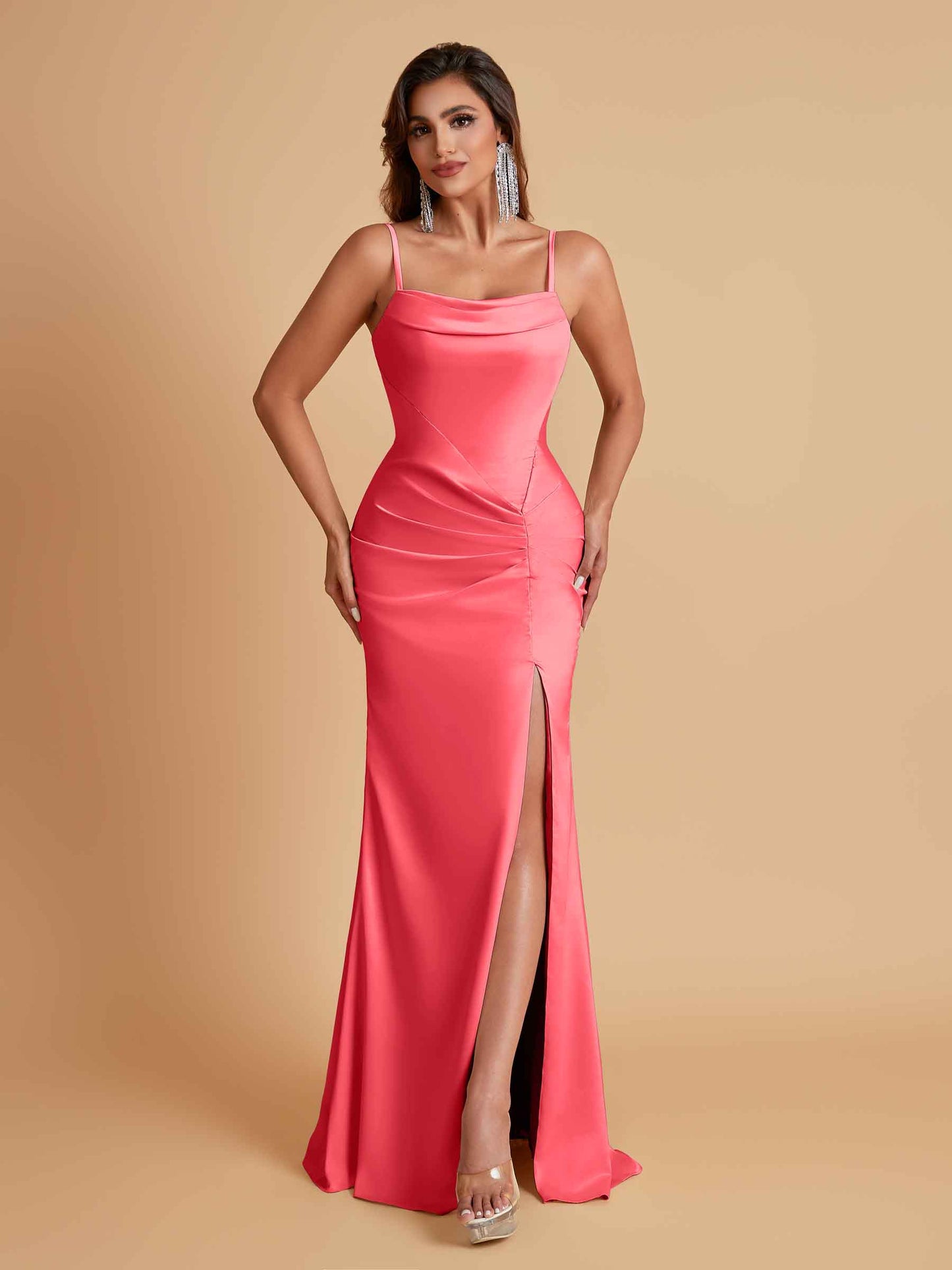Gorgeous Spaghetti Straps Soft Satin Side Slit Floor-Length Mermaid Bridesmaid Dresses