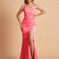 Sexy Satin V-neck Side Slit Mermaid Floor Length Bridesmaid Dresses