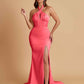 Elegant Soft Satin Mermaid Halter Side Slit Floor-Length Bridesmaid Dresses Online
