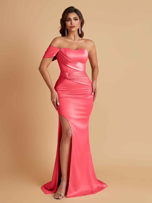 Sexy Soft Satin Mermaid One Shoulder Floor-Length Mermaid Bridesmaid Dresses