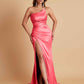 Gorgeous Strapless Soft Satin Side Slit Floor-Length Mermaid Bridesmaid Dresses