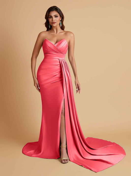 Sexy Soft Satin Mermaid V-neck Floor-Length Mermaid Bridesmaid Dresses