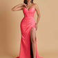 Elegant Soft Satin Mermaid V-neck Side Slit Floor-Length Bridesmaid Dresses Online