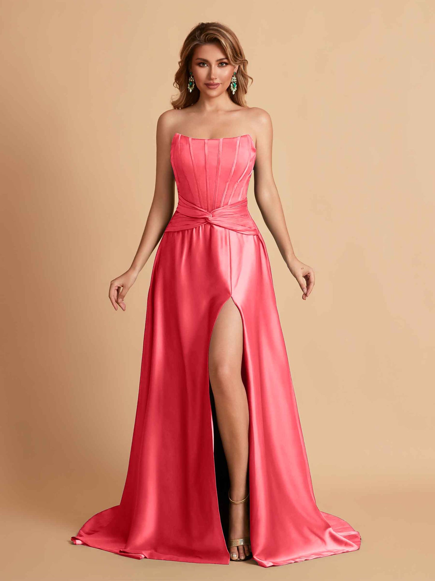 Elegant Satin Sweetheart A-Line Side Slit Floor Length Bridesmaid Dresses