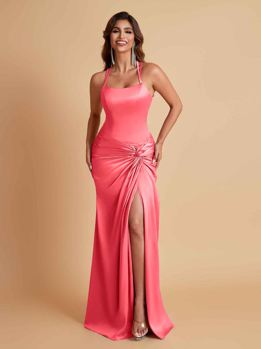 Gorgeous Square Criss Cross Soft Satin Side Slit Floor-Length Mermaid Bridesmaid Dresses