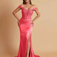 Sexy Soft Satin V-neck Off-the-shoulder Strapless Side-Slit Mermaid Bridesmaid Dresses
