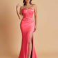Sexy Soft Satin Mermaid Spaghetti Straps Side Slit Floor-Length Bridesmaid Dresses