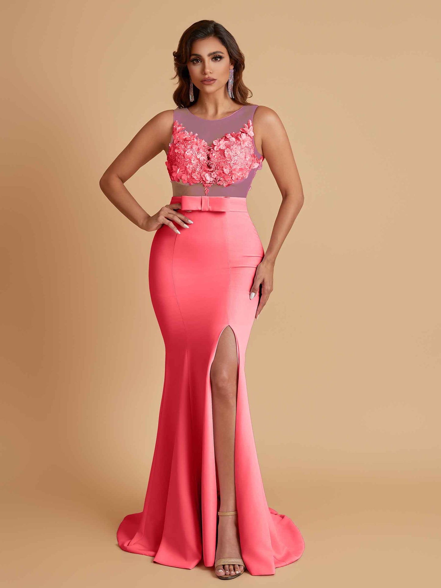 Sexy Soft Satin Mermaid Illusion Side Slit Floor-Length Bridesmaid Dresses Online