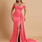 Gorgeous Soft Satin V-neck Off-the-Shoulder Side-Slit Mermaid Bridesmaid Dresses