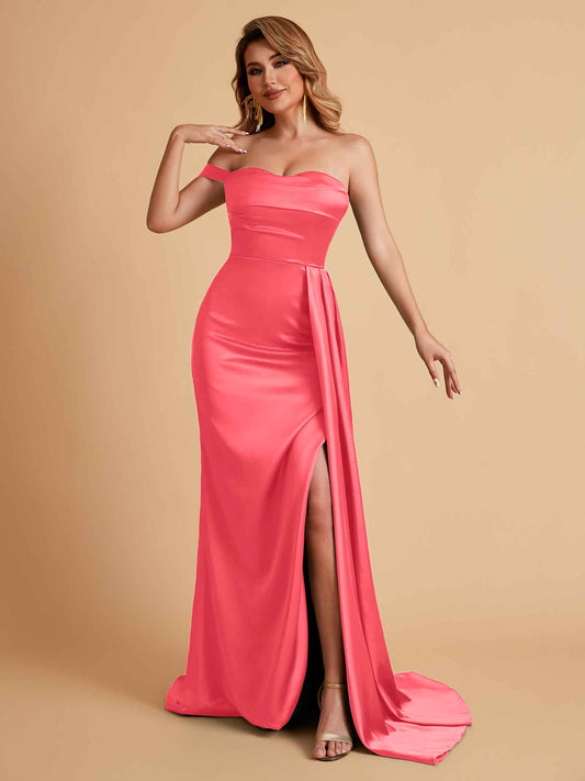 Sexy One-Shoulder Sweetheart With Train With High Split Floor-Length Bridesmaid Dresses
