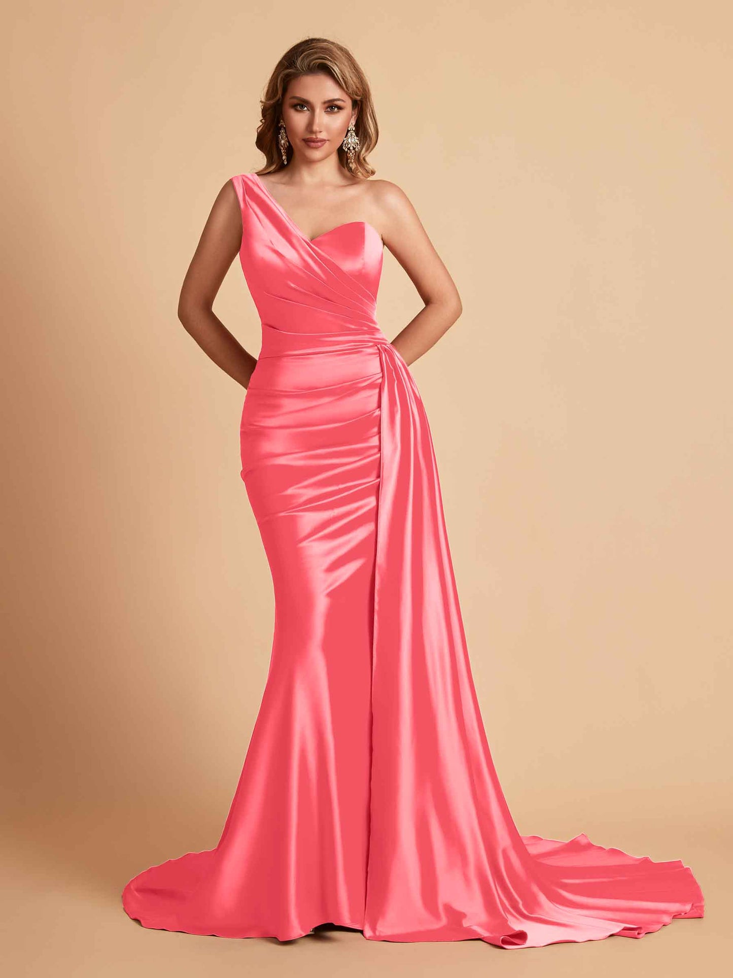 Sexy Satin Mermaid One Shoulder Maxi Long Bridesmaid Dresses Online