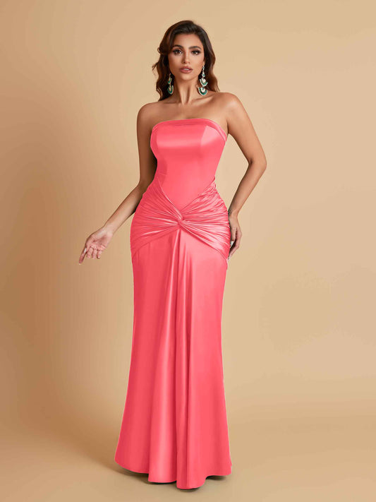 Sexy Soft Satin Mermaid Strapless Floor-Length Mermaid Bridesmaid Dresses