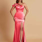 Elegant Soft Satin Sweetheart One Shoulder Side-Slit Mermaid Bridesmaid Dresses