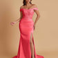 Elegant Soft Satin Mermaid Off Shoulder Side Slit Floor-Length Mermaid Bridesmaid Dresses