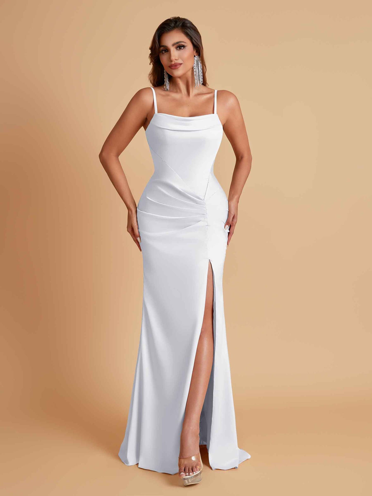 Gorgeous Spaghetti Straps Soft Satin Side Slit Floor-Length Mermaid Bridesmaid Dresses