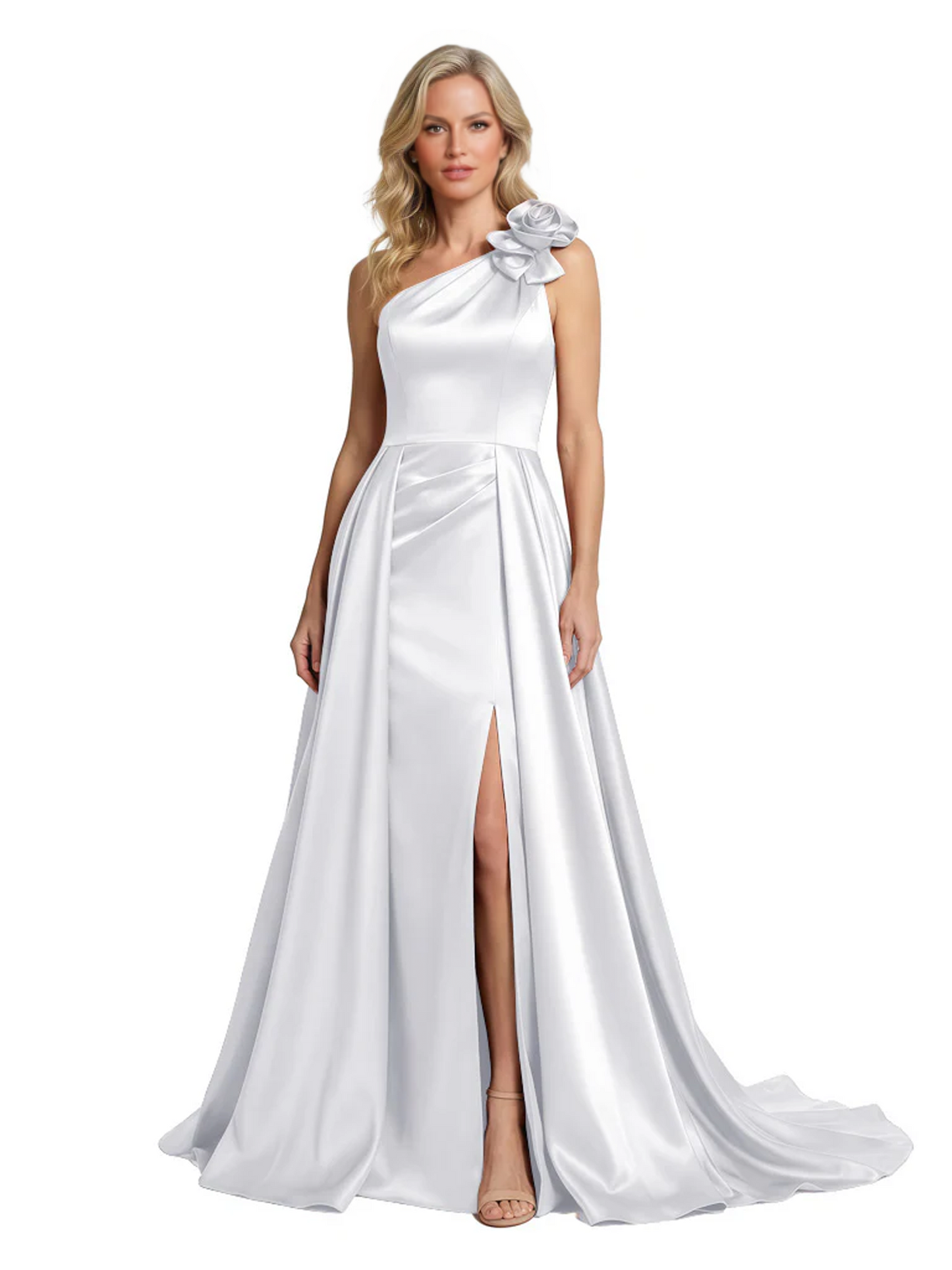 One Shoulder Sleeveless Mother of the Brides Dresses Floor Length Slit With Train