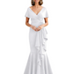Satin Mother of the Bride Dress with Cascading Ruffles and Mermaid Tail V-Neck