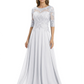 Illusion Neck Mother of the Bride Dress Half Sleeve Lace Applique Gowns Chiffon
