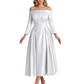 Off Shoulder Mother of the Bride Dress Tea-Length Satin Gown with Lace Applique