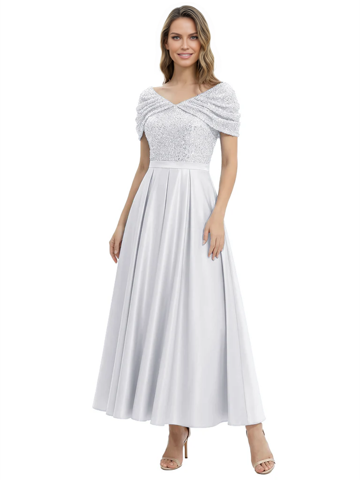Luxury Formal Dress Sparkling Sequin Top Mother of Bride Dress Silk Satin A-Line Gowns