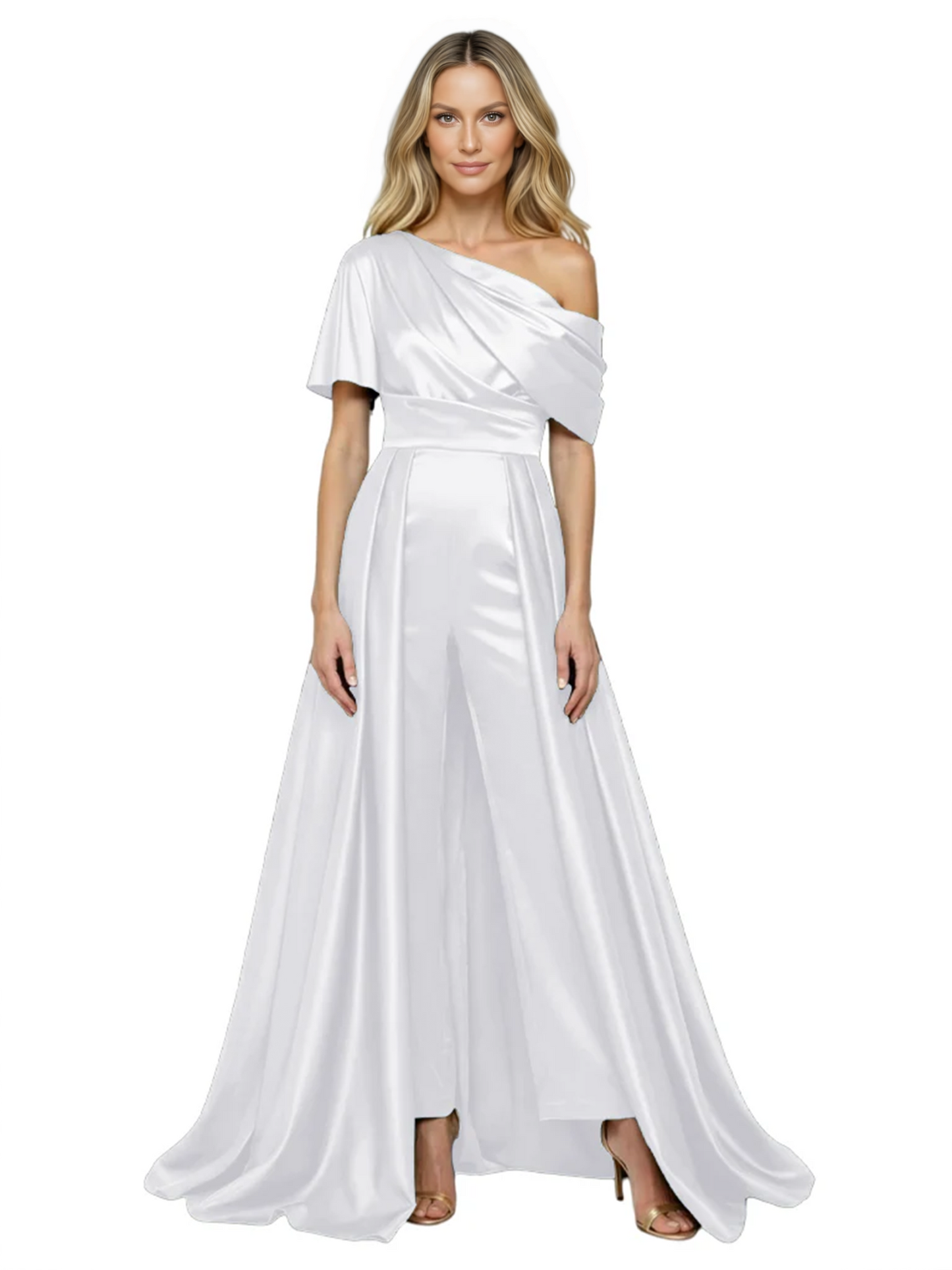 One Shoulder Mother of Bride jumpsuits Formal Gowns Floor Length Detachable Train