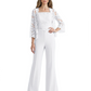 Mother of the Bride Jumpsuit with Lace Jacket 3/4 Sleeve Formal Pant Suit