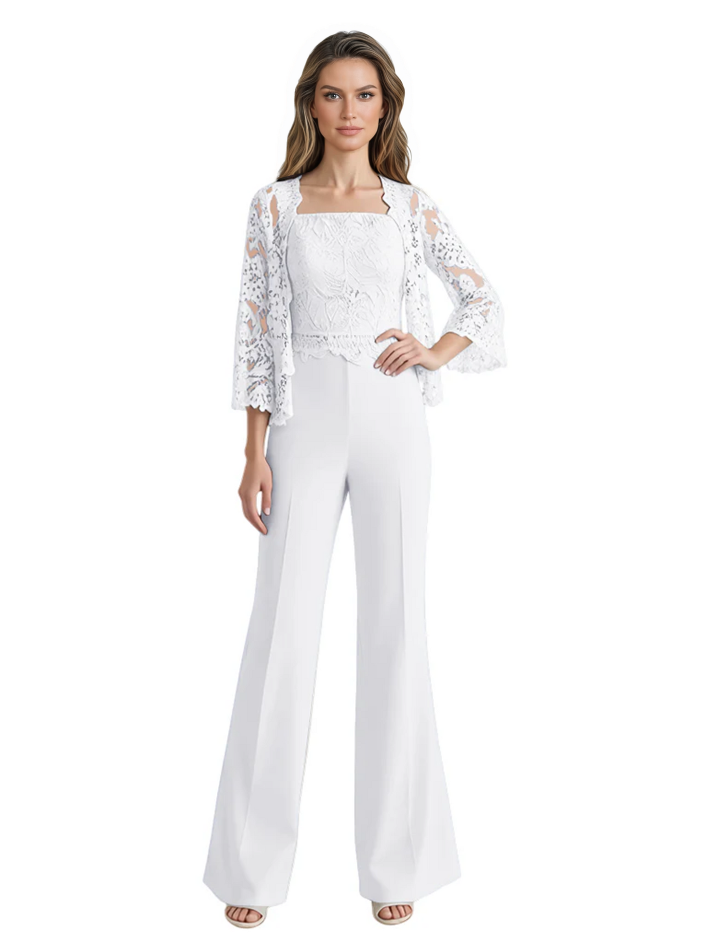 Mother of the Bride Jumpsuit with Lace Jacket 3/4 Sleeve Formal Pant Suit