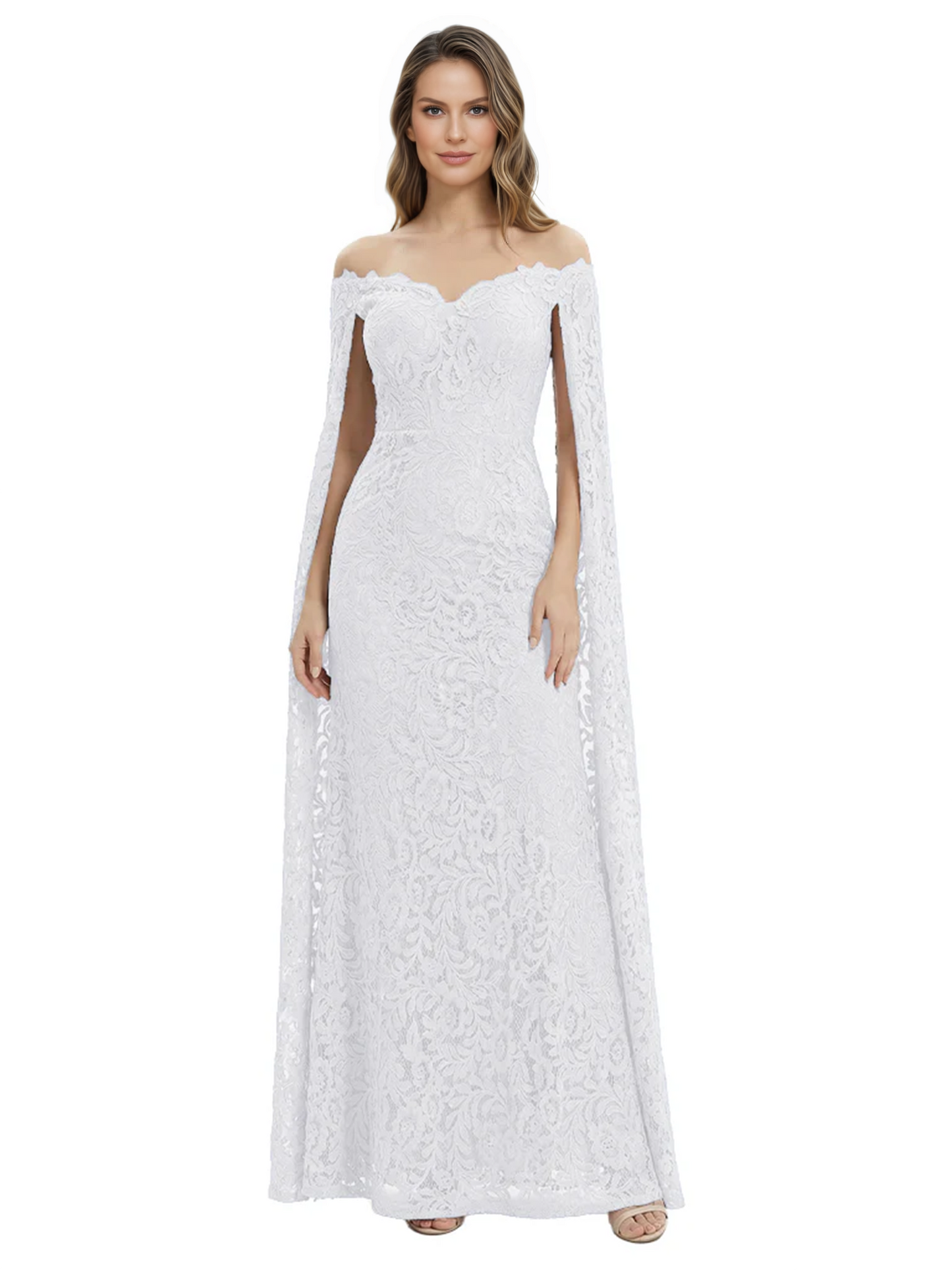 Elegant Mother of the Groom Gown Floral Lace Embroidered Formal Dress with Cape