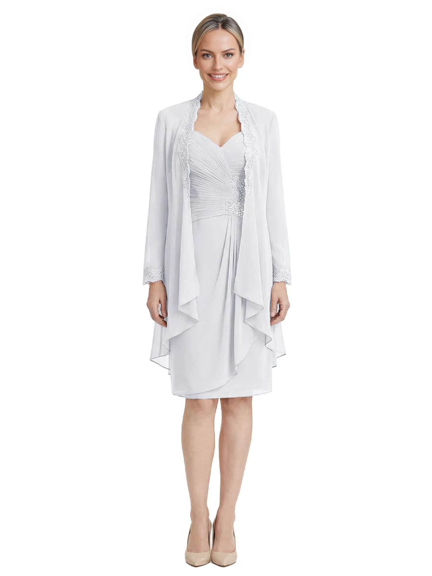 2PCS Knee Length Chiffon Mother of the Brides Dresses Short V-Neck