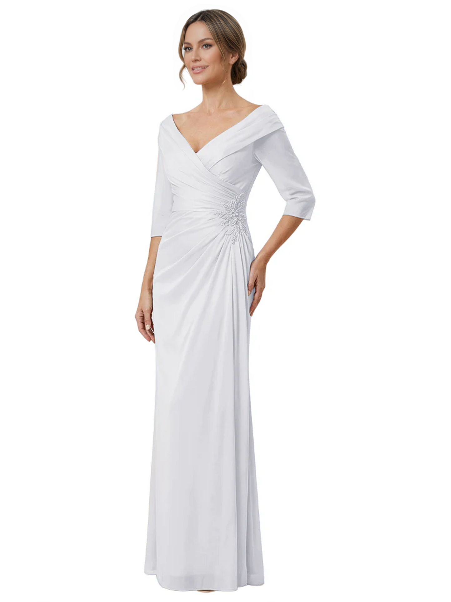 Elegant 3/4 Sleeve Mother of the Brides Dresses Mom Outfits Wedding Satin