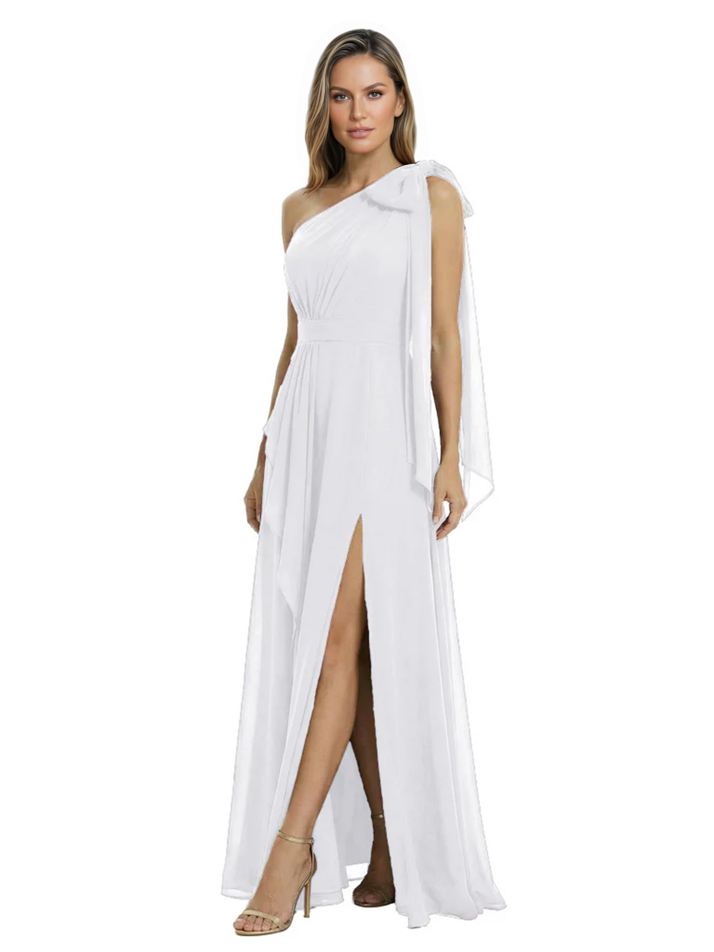 One-Shoulder Mother of the Bride Dress Chiffon Gown with Long Sash Detail