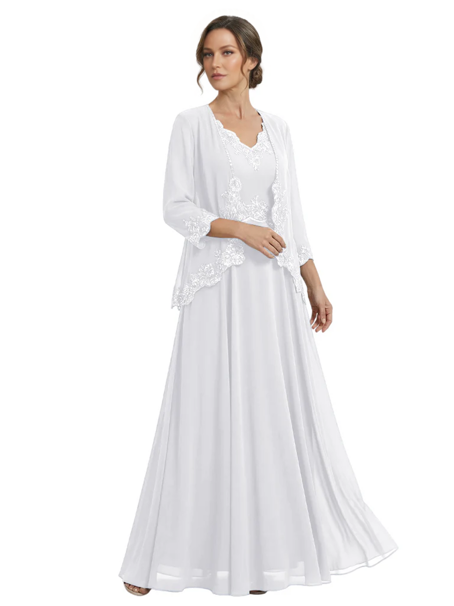 Plus Size A-line Chiffon 3/4 Sleeves Mother of the Brides Dresses Long Jacket Dress