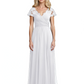 Mother of the Bride Dress Cap Sleeves and V-Neckline with Embroidered Lace Shoulders