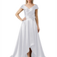 Off Shoulder Mother of the Bride Dress High-Low Satin Gown with Portrait Neckline