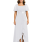 Formal High-Low Mother of the Bride Gown Sleeved Chiffon Maxi Dress Ruched Waist