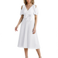 Wedding Formal Dress V-Neck Pleated Chiffon Gown with 3D Flower Accent Knee Length