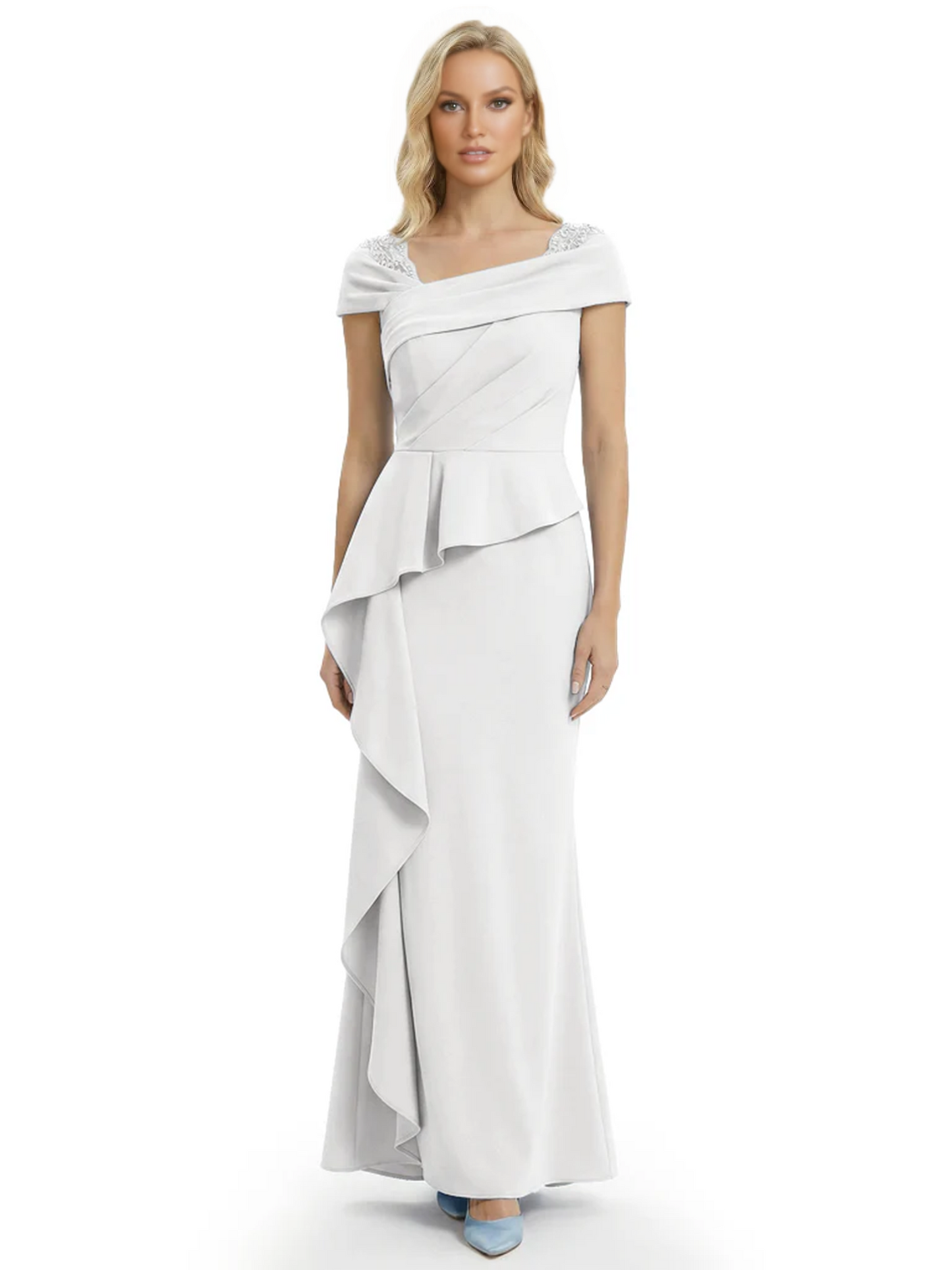 A-Line Satin Cap Sleeves Mother of the Brides Dresses Floor Length For Wedding