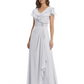 Elegant Mother of the Groom Dress Cascading Ruffle Chiffon Formal Gown Rhinestone